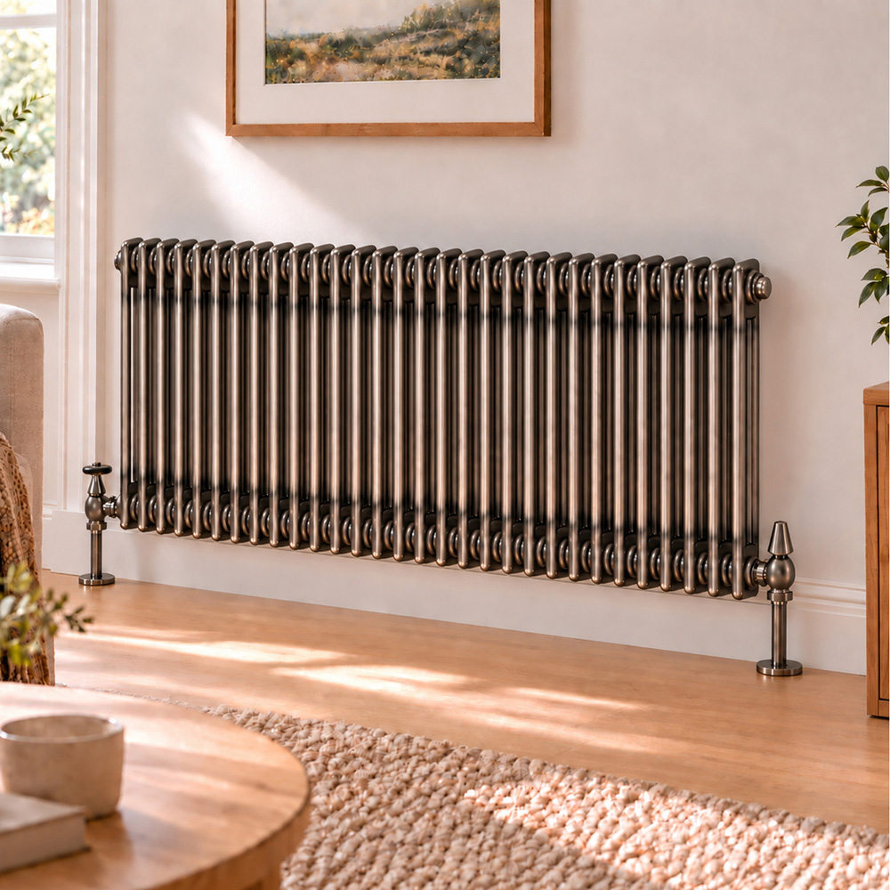 Go Bathrooms Traditional Raw Metal 2 Column Radiator 600 x 1370mm Image 2