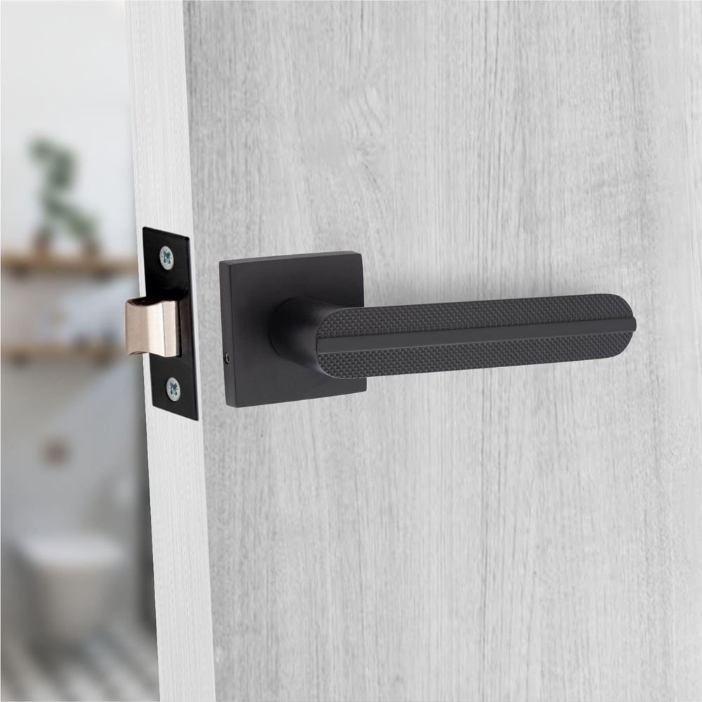 Golden Grace Square Rose Matt Black Finish Modern Lima Design Door Handle Set 6 Pack Image 2