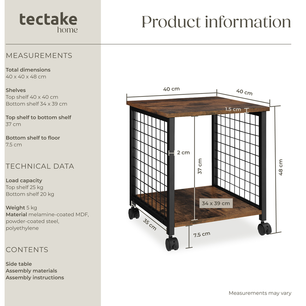 tectake Gary Single Shelf Dark Wood Bedside Table Image 8
