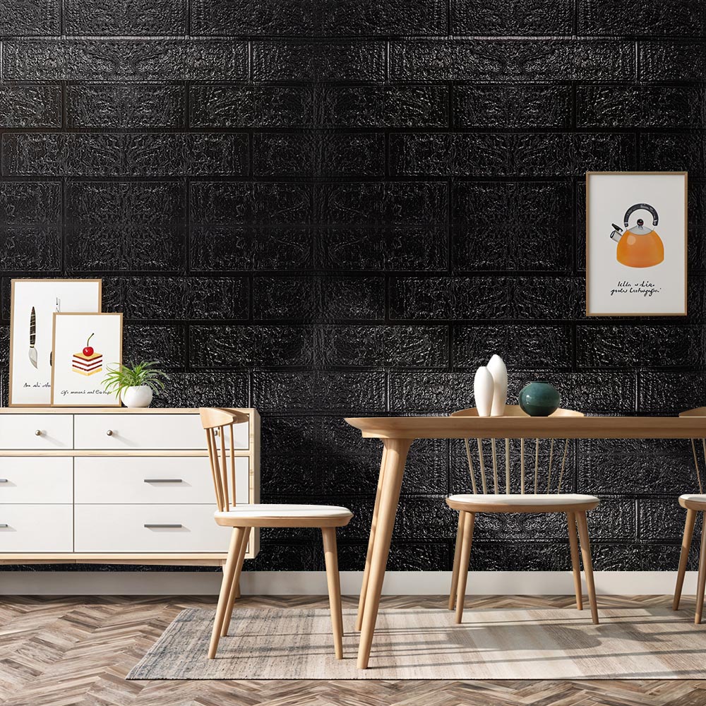Living and Home 3D Brick Texture Black Wall Sticker 15 Pack Image 7