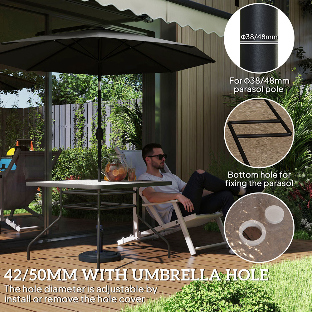 Outsunny 4 Seater Tempered Glass Garden Dining Table with Parasol Hole Image 6