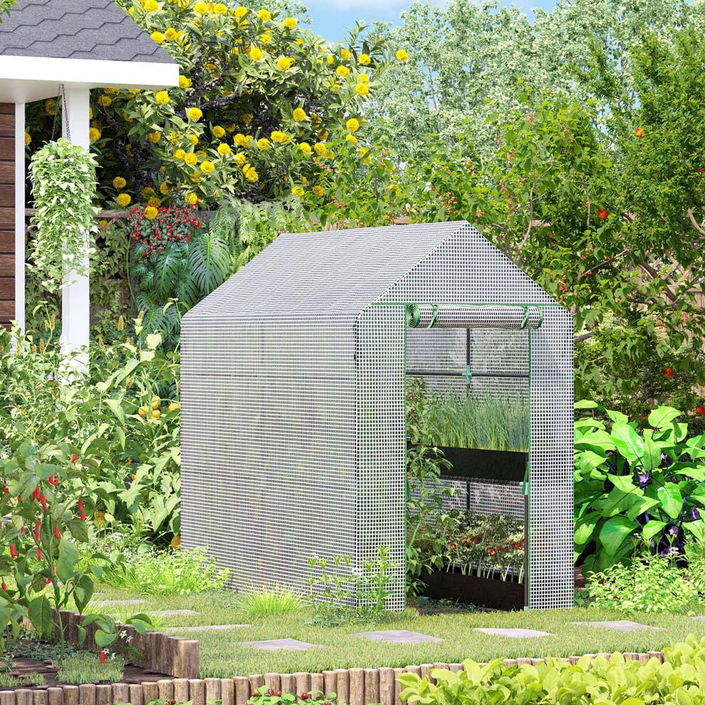 Outsunny White 6 x 4ft Walk In Steeple Grow House Image 2