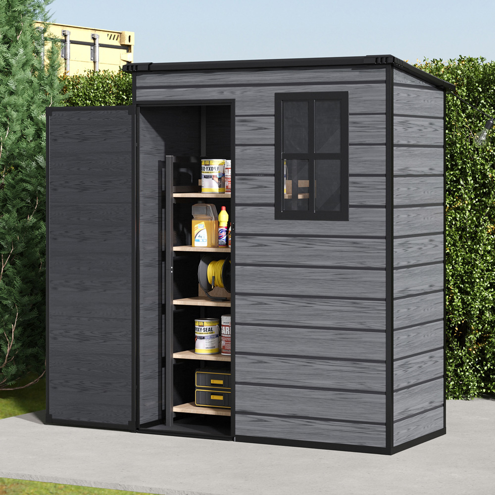 Living and Home 5 x 3ft Plastic Dark Grey Pent Garden Storage Shed Image 7