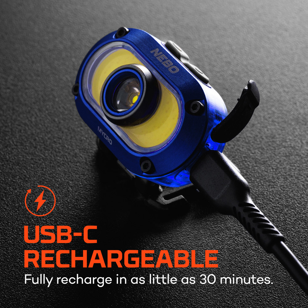 Nebo Mycro 550+ 2-in-1 550 Lumens Blue Rechargeable Detachable Headlamp and Cap Light Image 9