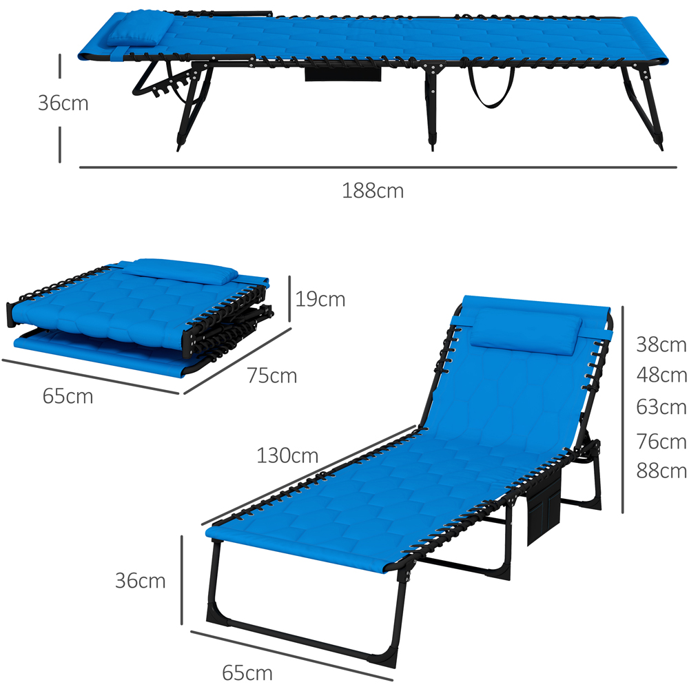 Outsunny Set of 2 Blue Foldable Recliner Sun Lounger with Side Pocket Image 7