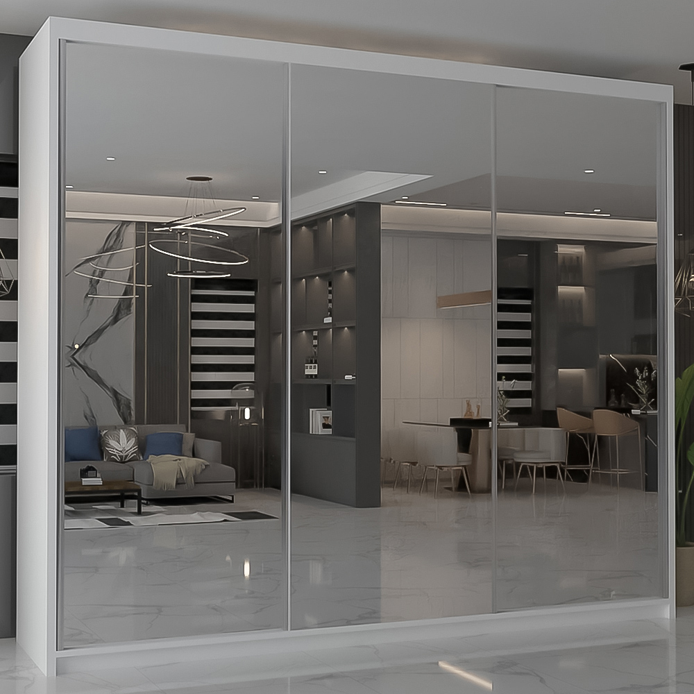 M N Furniture Modern Gala 3 Door White Mirrored Sliding Wardrobe 250cm Image 1