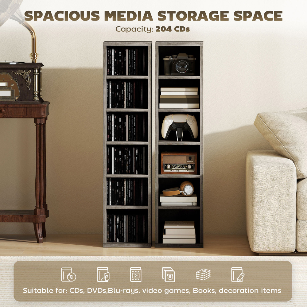 Portland 6 Shelf Distressed Grey Adjustable CD Storage Unit Set of 2 Image 8