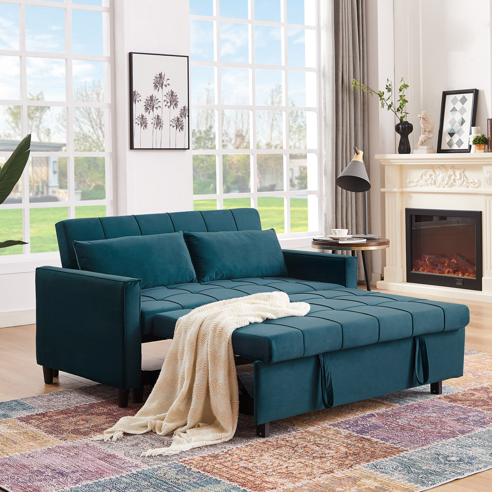 Furniture One 2 Seater 3 in 1 Green Convertible Sofa Bed Image 8