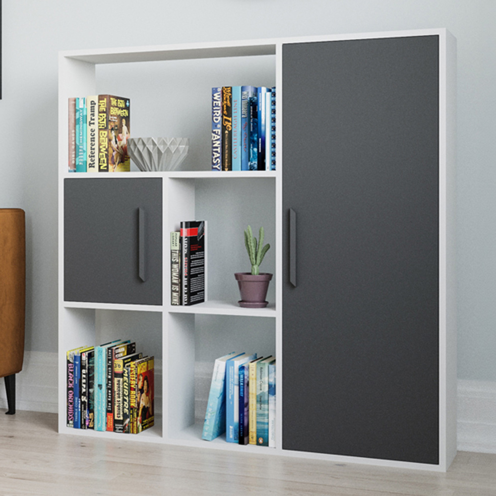 Decorotika Ridge 2 Door 4 Shelf White and Anthracite Bookcase Image 1