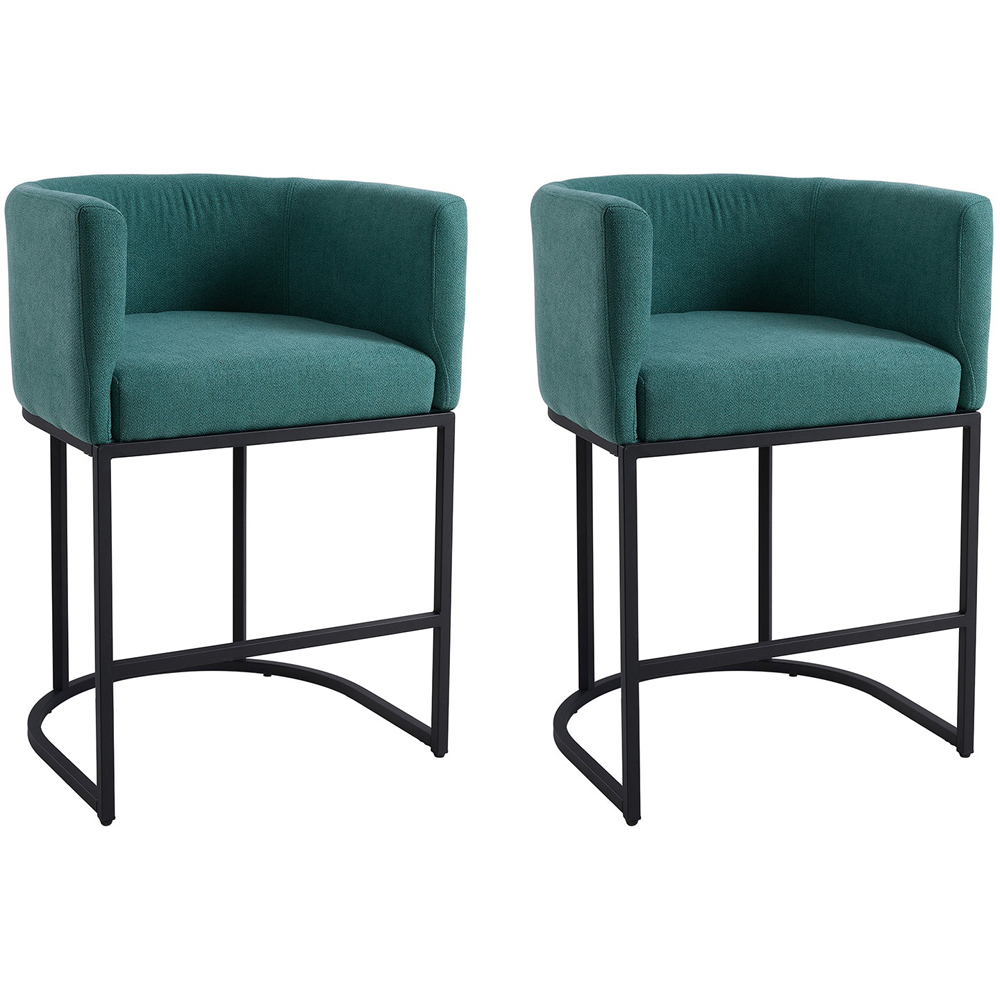 Living and Home Green Chenille Bar Stool with Armrest Set of 2 Image 2