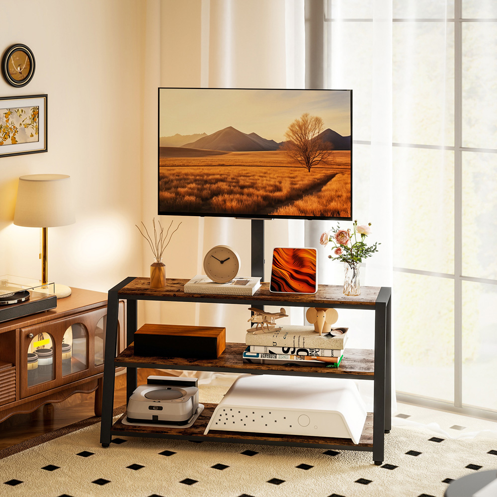 HOMCOM 3 Shelf Brown TV Stand with Swivel Bracket Image 4