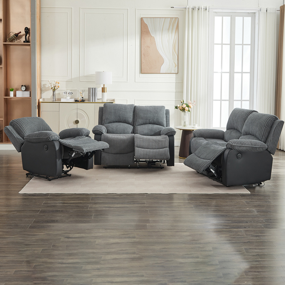 Furniture One 5 Seater Grey Sectional Corduroy Electric Recliner Sofa Image 5