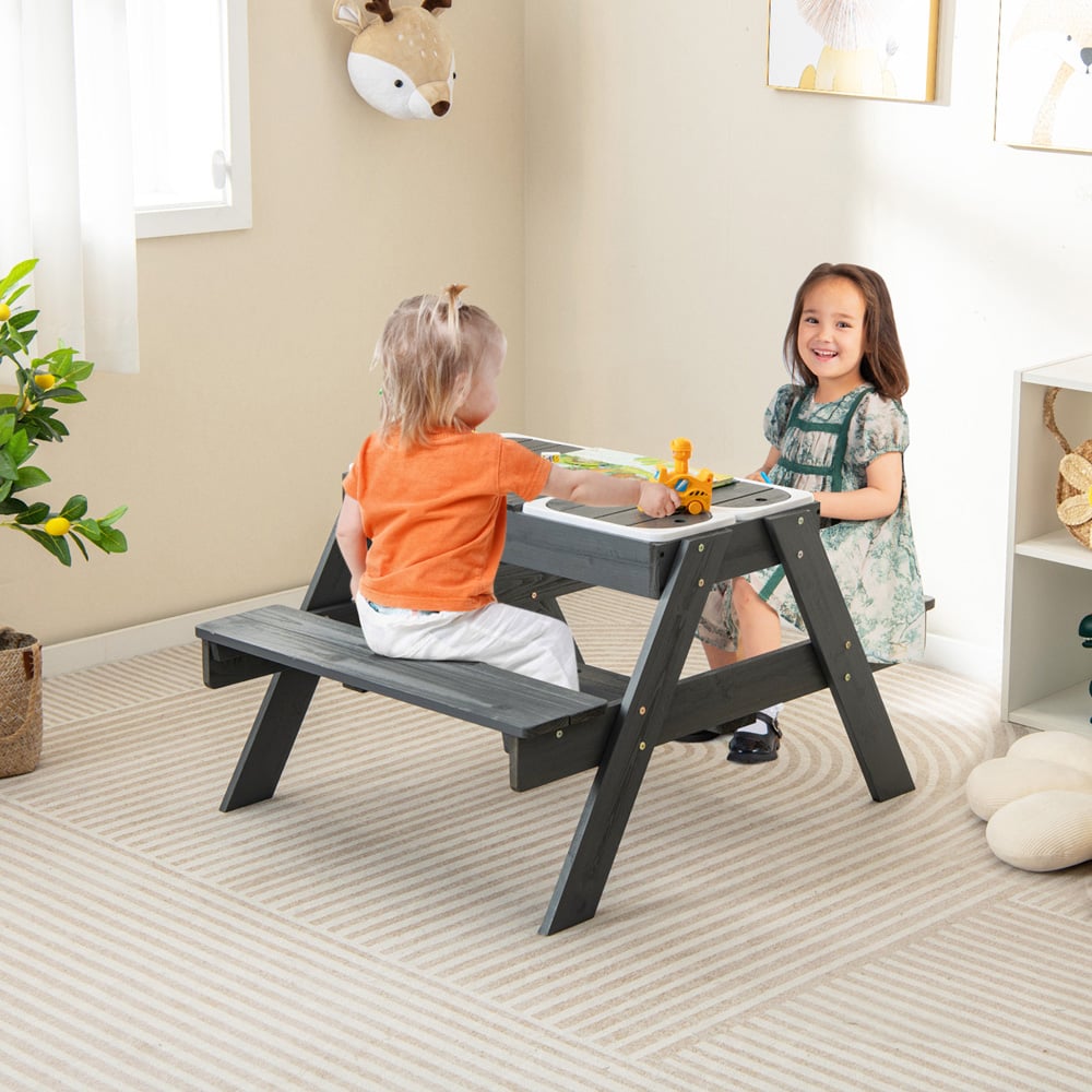 Costway Grey 4 in 1 Kids Sand and Water Storage Table Image 3
