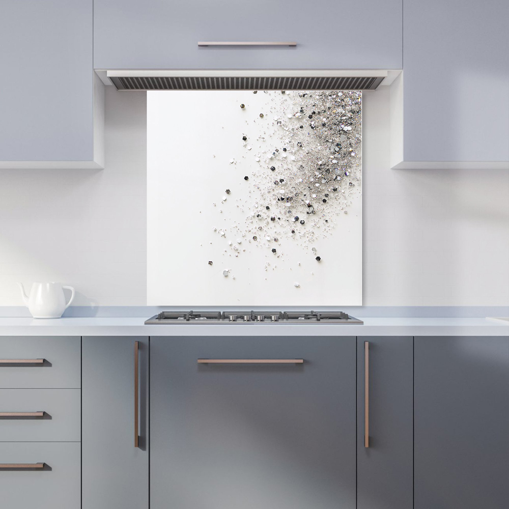 Warren Reed Designer Glittering Tranquility Pure White Glass Kitchen Splashback 60 x 60cm Image 1