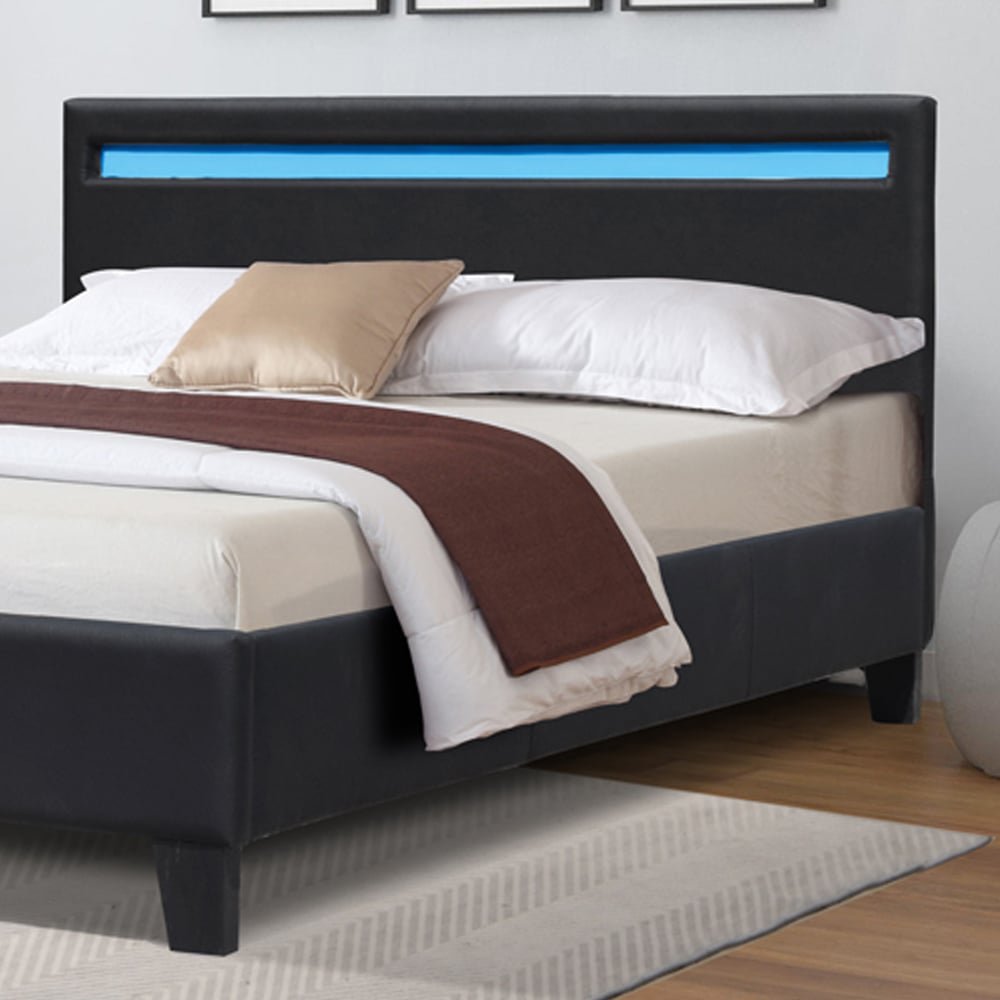 Comfy Living Small Double Black Faux Leather Bed Frame with LED Strip Image 2