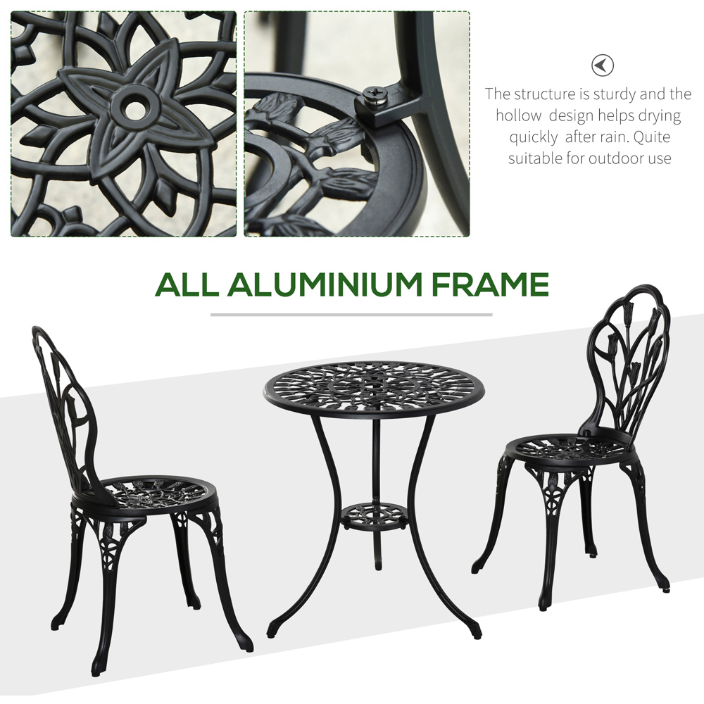 Outsunny 2 Seater Black Aluminium Bistro Set Image 5