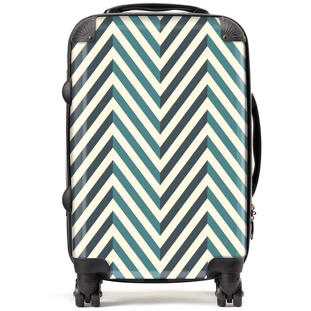 Warren Reed Designer Cabin Geometric Herringbone Chevron Blues Suitcase Image 1