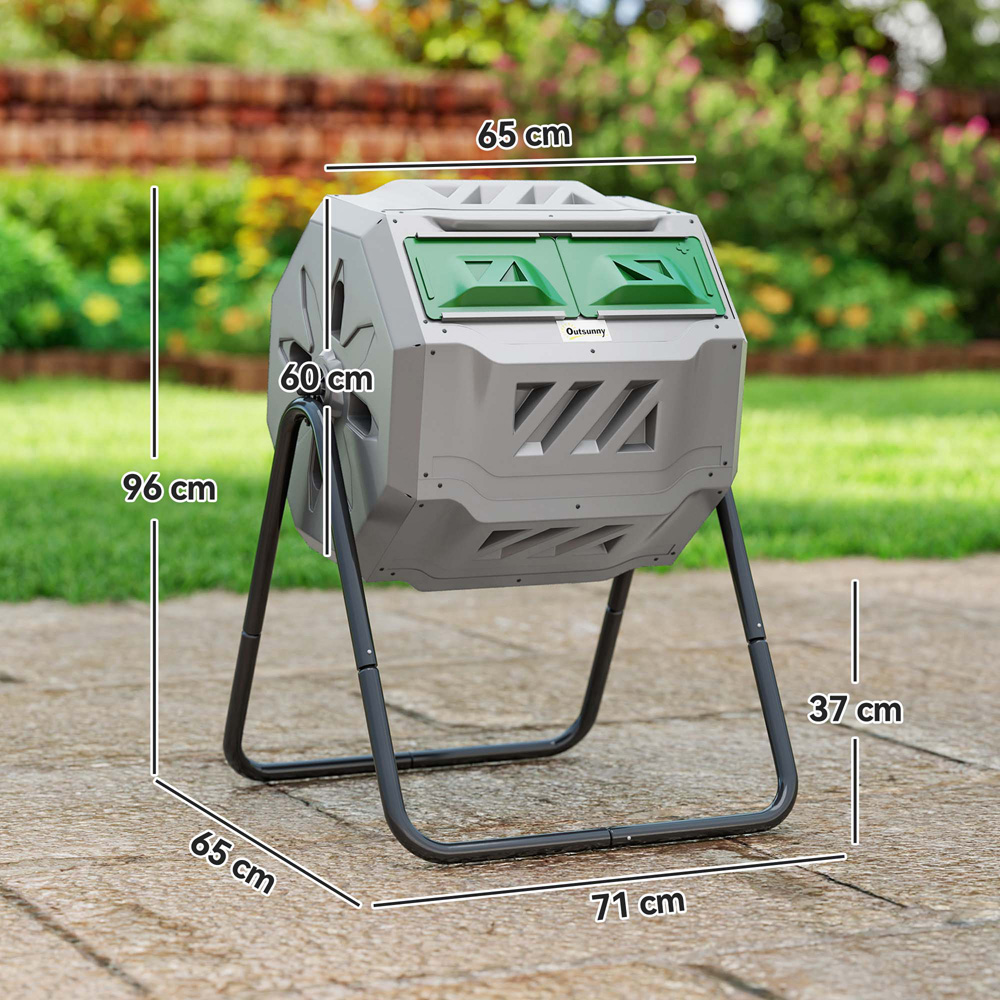 Outsunny 160L Grey 2 Chamber Steel Tumbling Garden Compost Bin Image 9