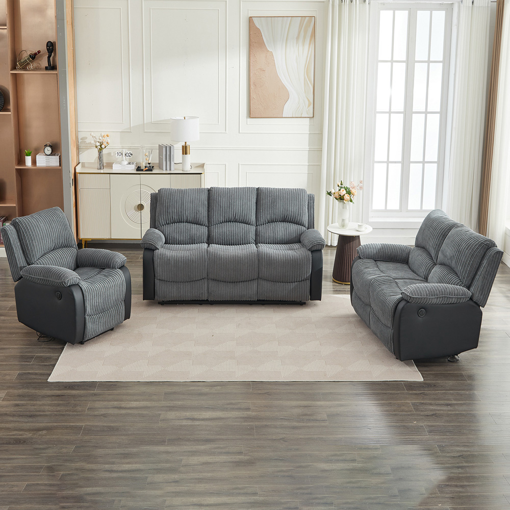 Furniture One 6 Seater Grey Sectional Corduroy Electric Recliner Sofa Image 1