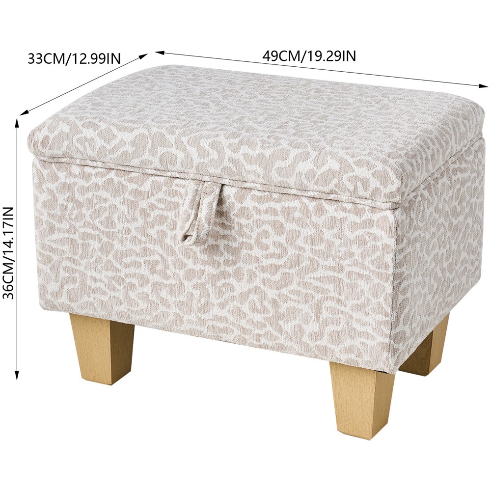 Living and Home Light Brown Linen Leopard Print Storage Ottoman Image 9