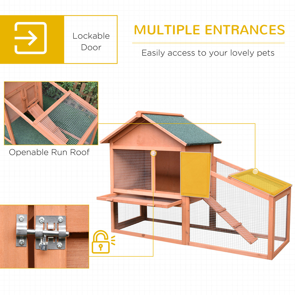 PawHut Wooden 2 Tier Rabbit Hutch with Ladder Image 4