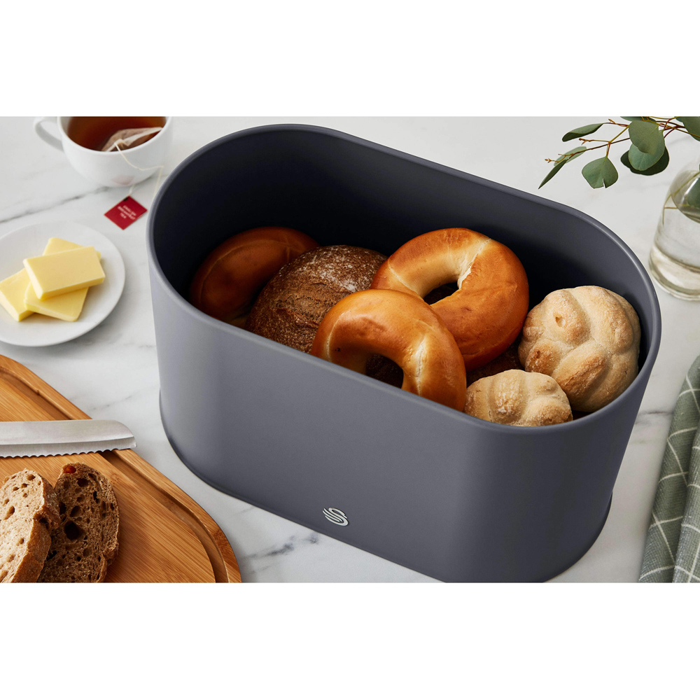 Swan Slate Grey Bread Bin with Wooden Lid Wilko
