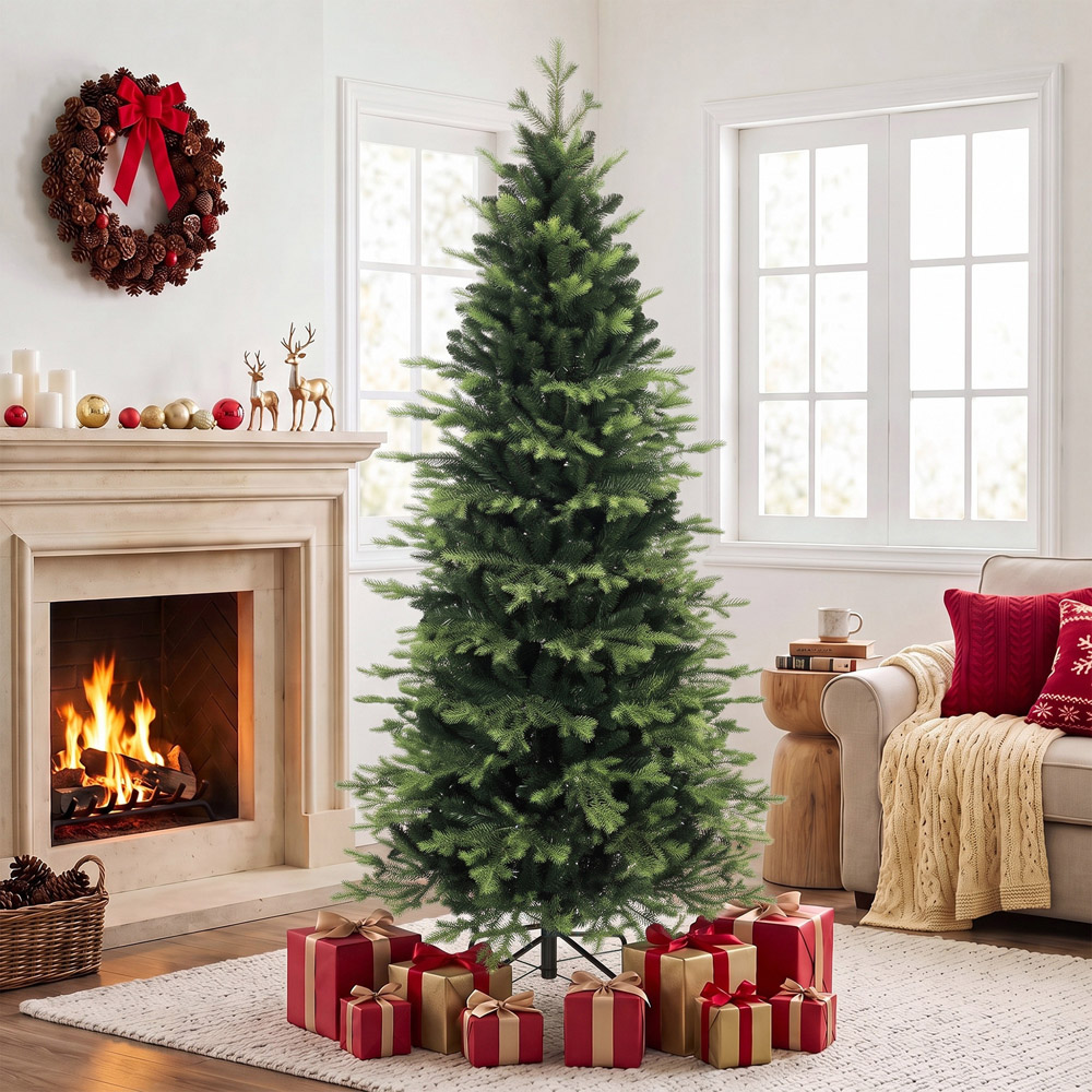 HOMCOM Green Geneva Fir Hinged Artificial Christmas Tree with 2079 Branch Tips 7ft Image 5