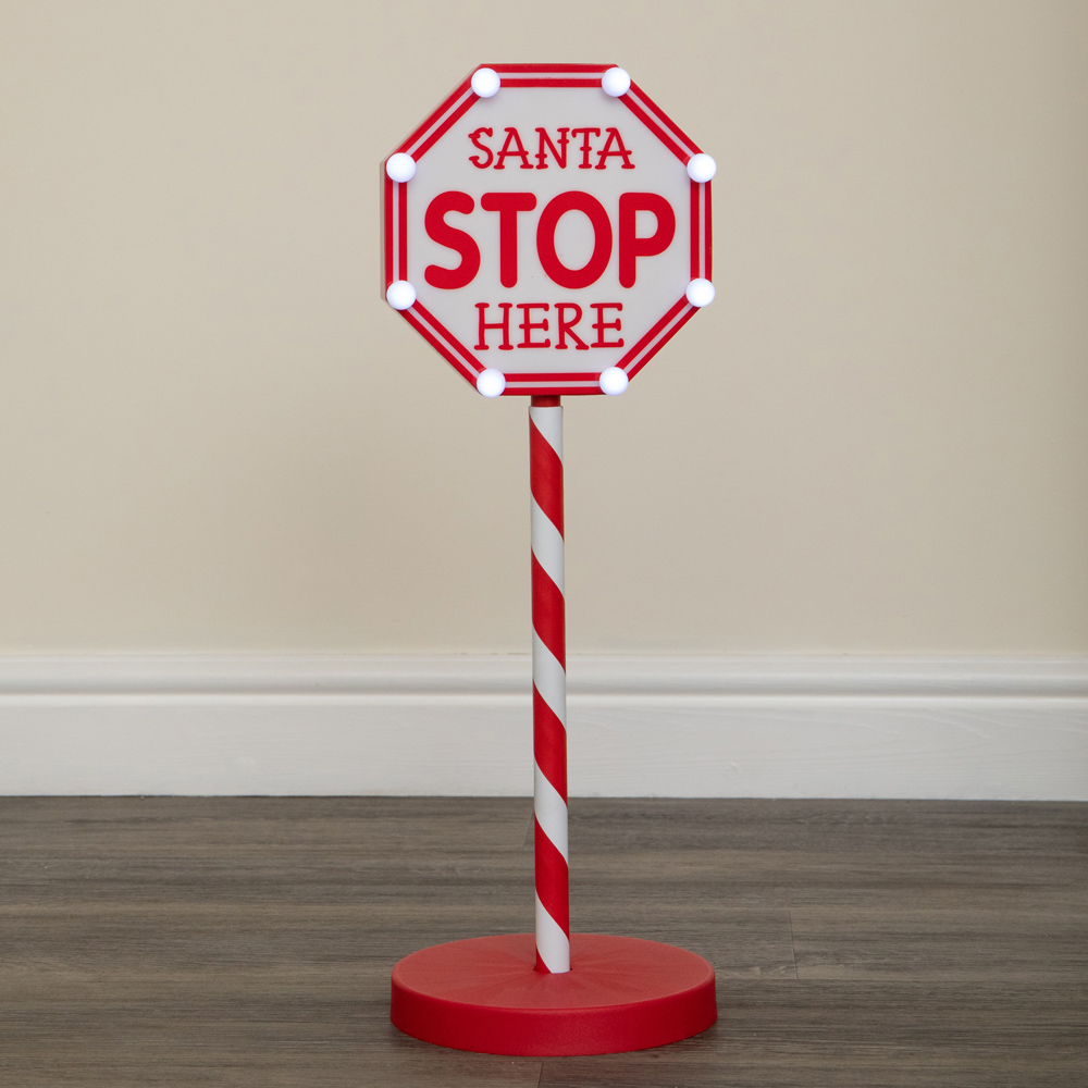Samuel Alexander 8 White LED Light-Up Santa Stop Here Christmas Sign 57cm Image 2