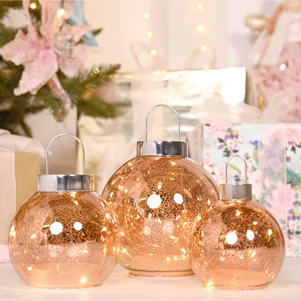 The Seasonal Gift Co. Blush Pink LED Fairy Light Crackle Mercury Glass Bauble 16cm Image 2