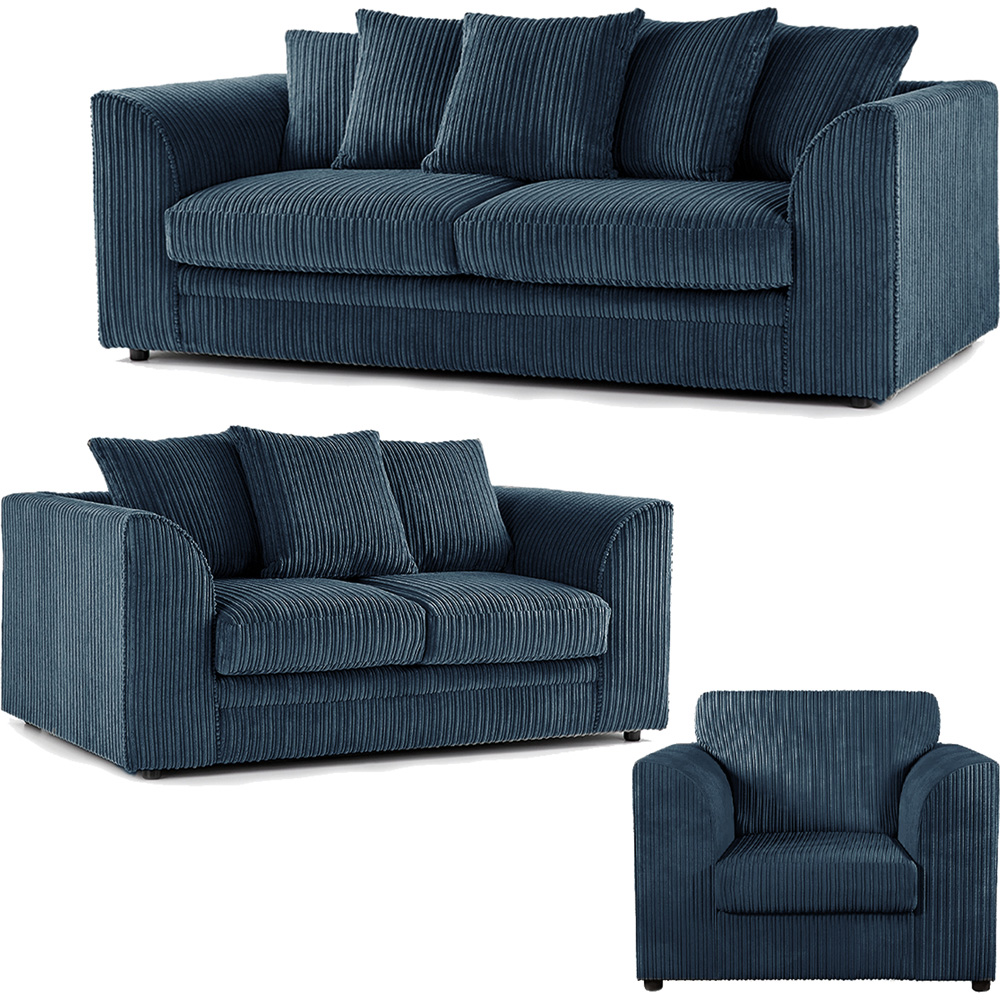 Luxor 6 Seater Navy Blue Jumbo Cord Scatter Back Sofa Suite Image 2
