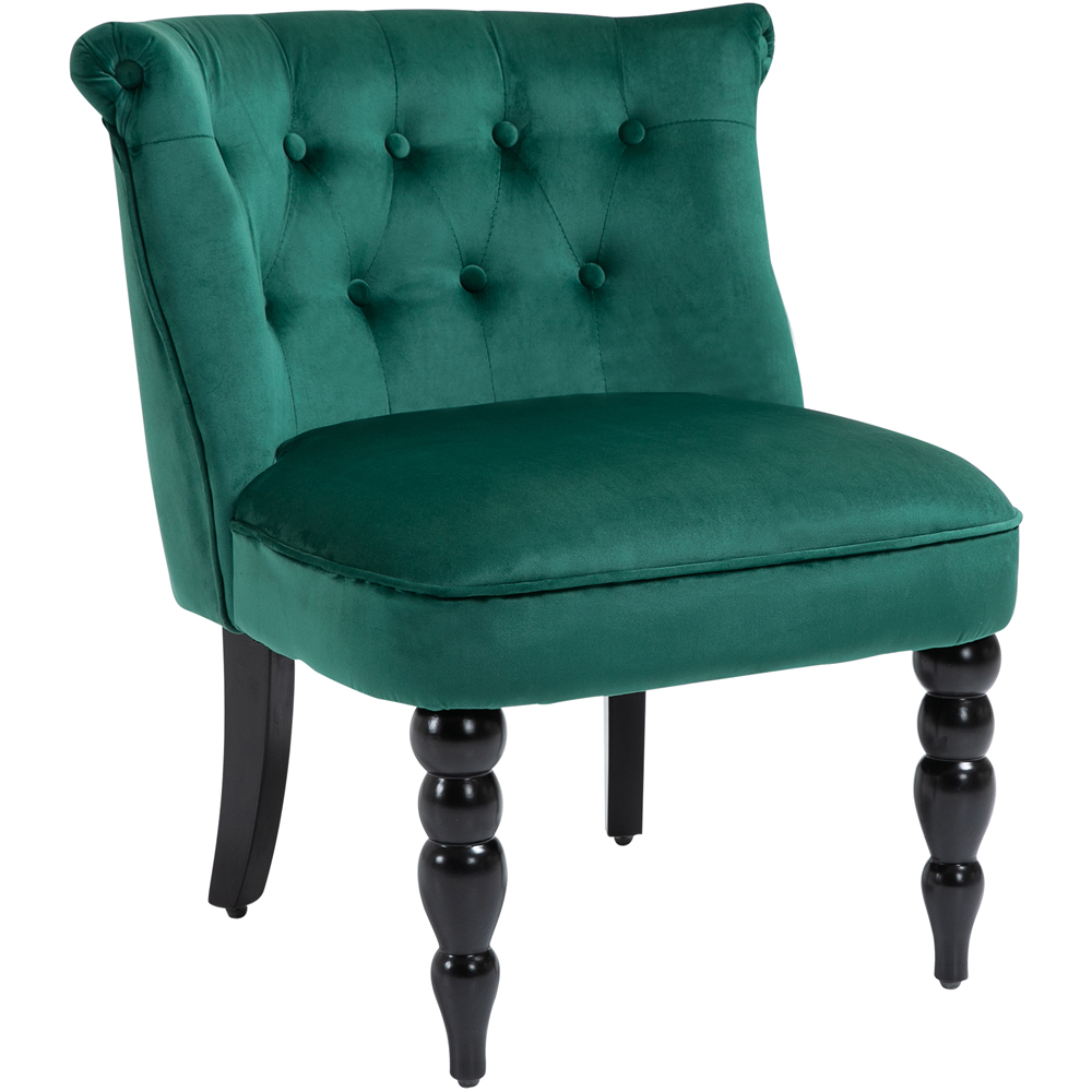 HOMCOM Green Velvet Button Tufted Wingback Chair with Rubber Wood Legs Image 2