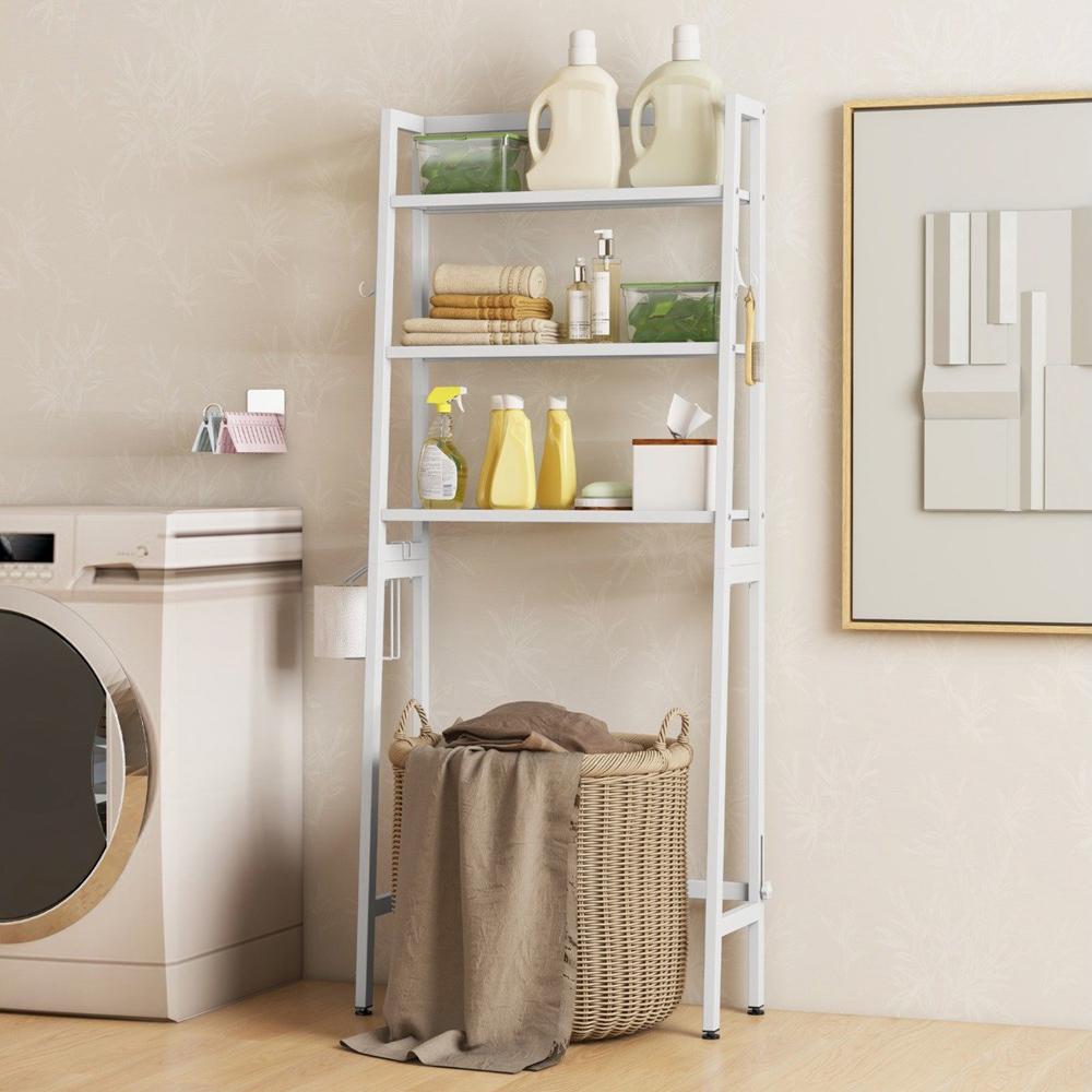 Costway White Over The Toilet Storage Shelf with Adjustable Bottom Bar Image 4