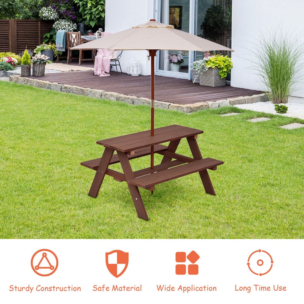 Costway 4 Seater Kids Picnic Table and Bench Set with Umbrella Image 5