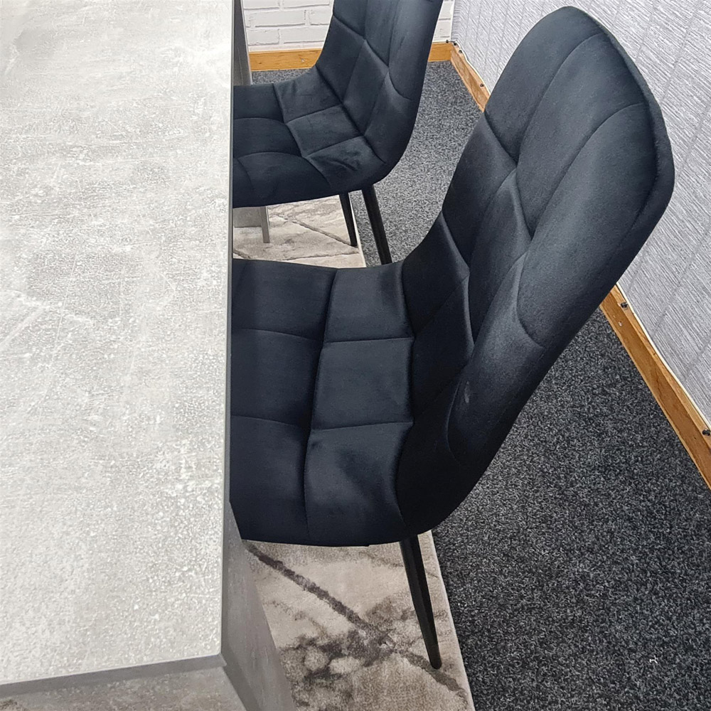 Portland Velvet 4 Seater Dining Set with Bench Stone Grey and Black Image 7