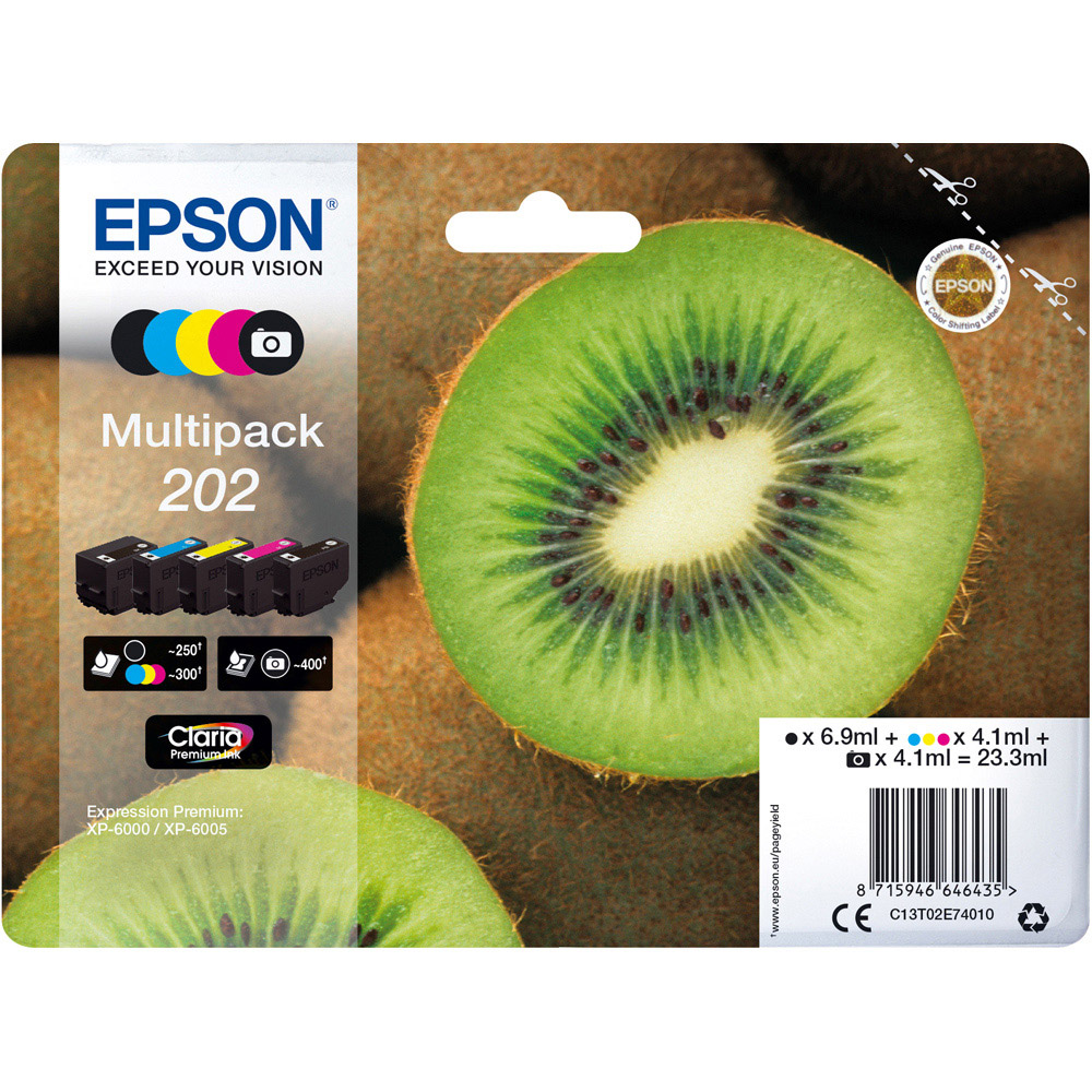 Epson 202 Kiwi Claria Premium Ink Cartridges 5 Pack Image