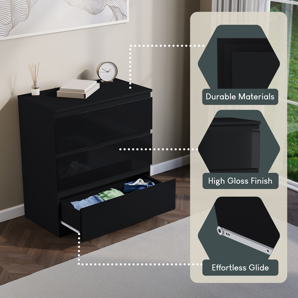 VIDA DESIGNS Glinton 3 Drawer Black Chest of Drawers Image 6