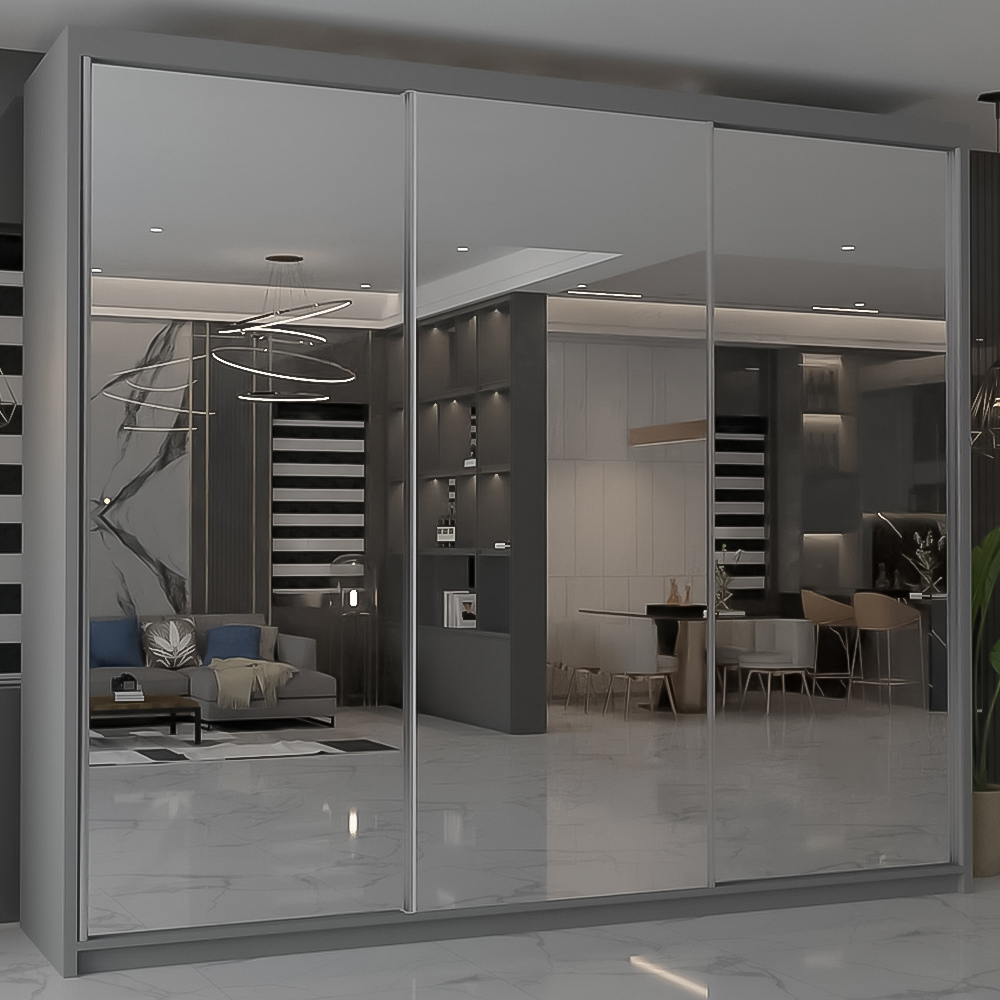 M N Furniture Modern Gala 3 Door Grey Mirrored Sliding Wardrobe 250cm Image 1