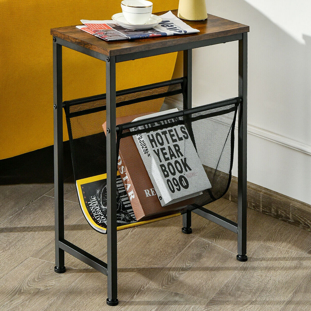 Costway Narrow End Table with Mesh Magazine Holder Image 1