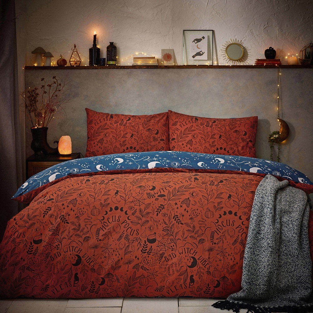 furn. Witchy Vibes Super King Rust Reversible Duvet Cover Set Image 1