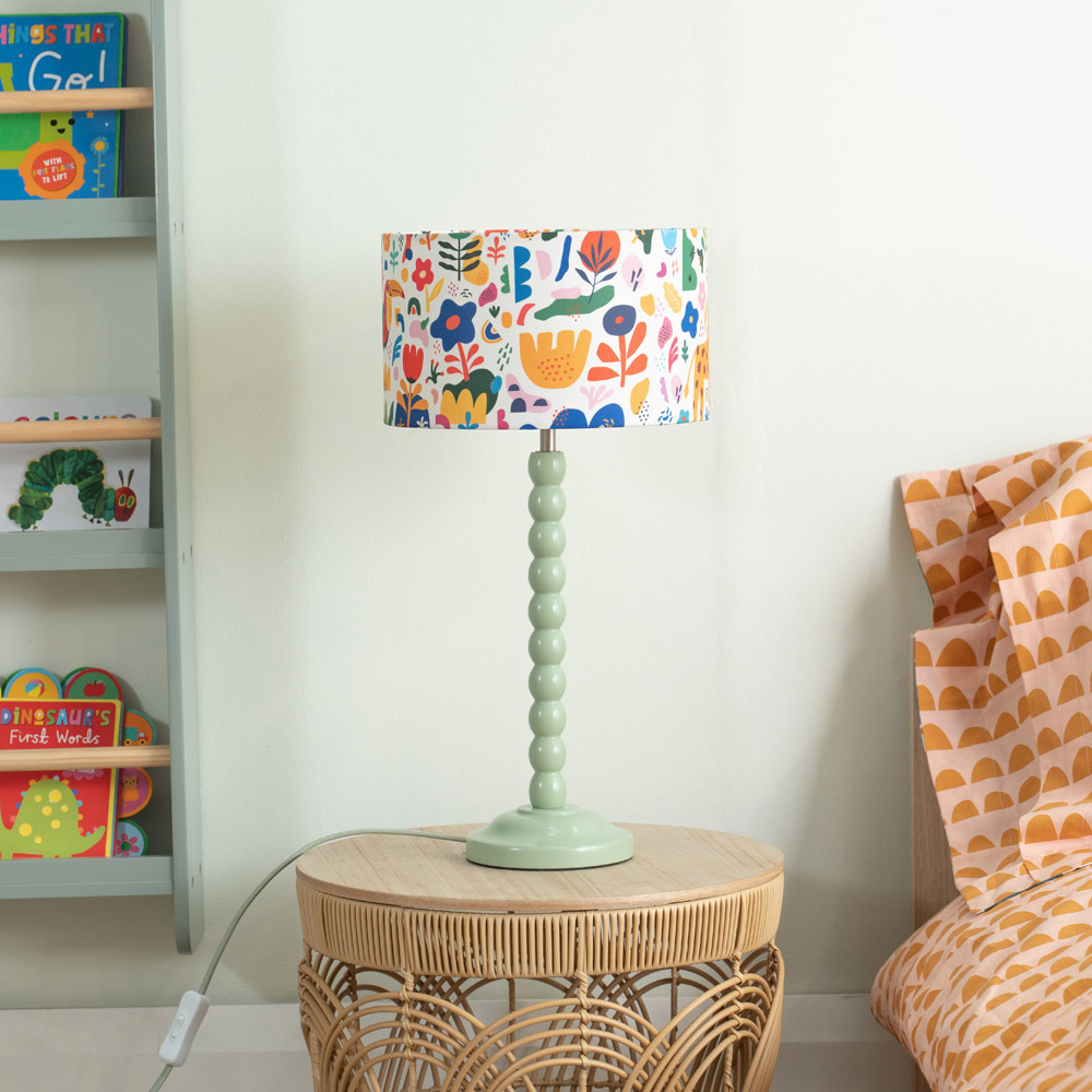ValueLights Bobbins Fabric Jungle Sage Green LED Table Lamp Image 3