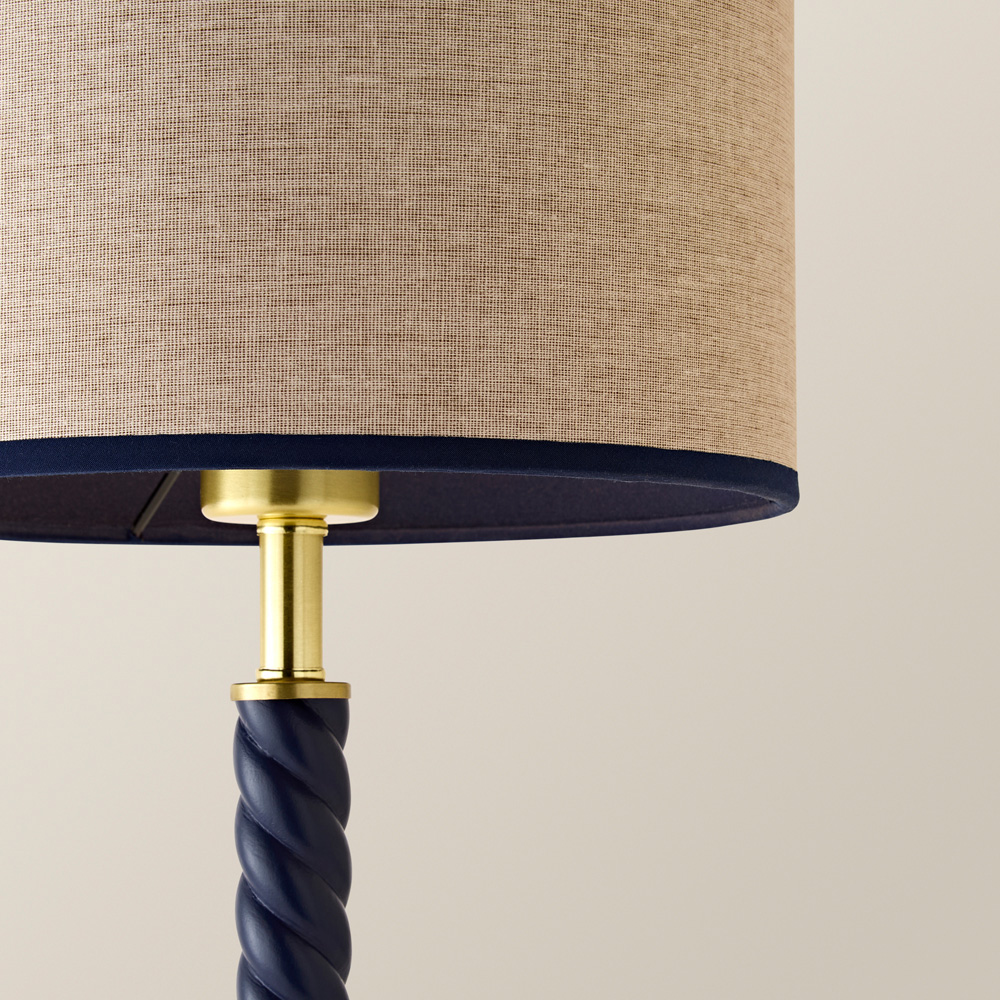 ValueLights Amara Linen Inner Shade Navy Twist Table Lamp with Bulb Image 4