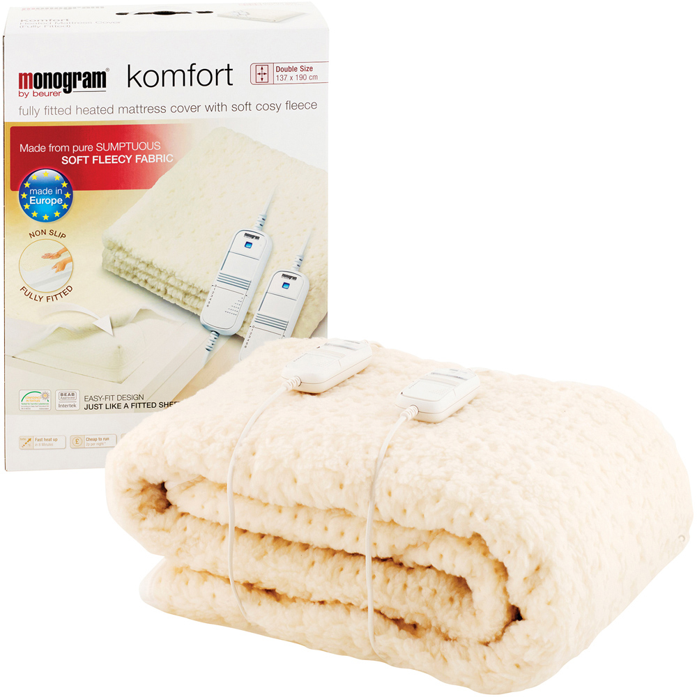 Beurer Monogram Komfort Double Cream Fleece Fitted Heated Mattress Cover with Dual Controller Image 3
