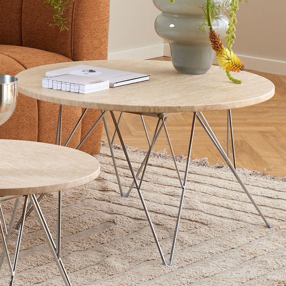 Florence Prunus Matt Beige Round Coffee Table with Chrome Steel Base Image 1