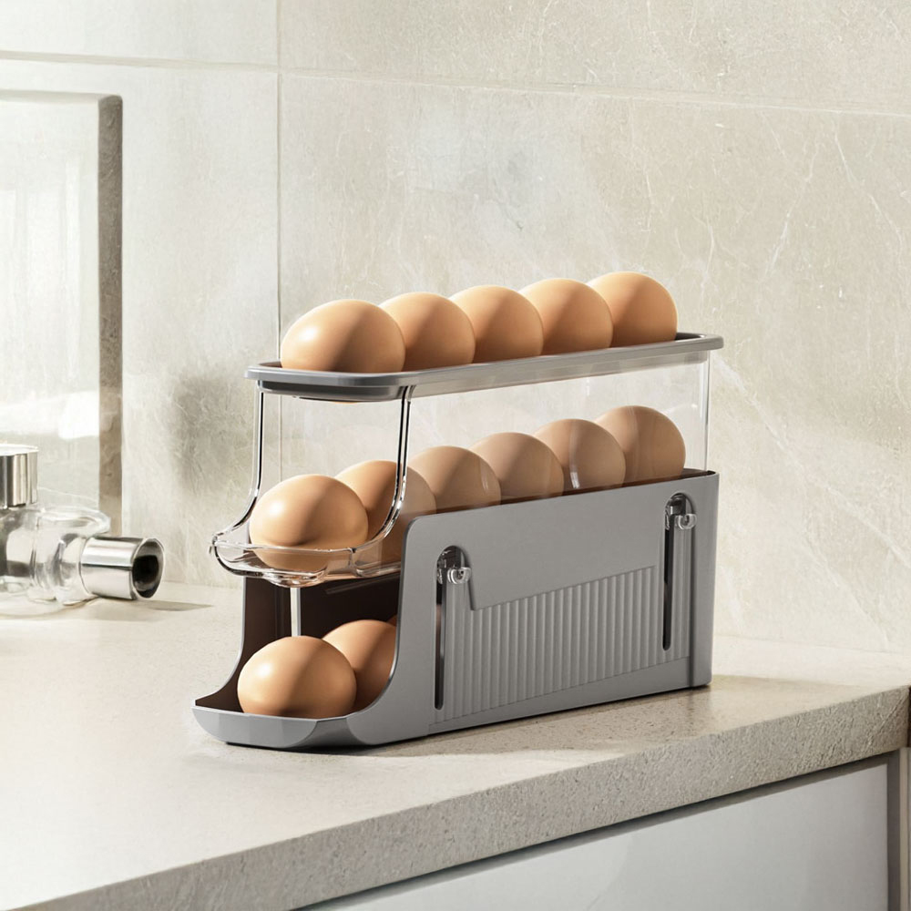 Living and Home Grey 3 Layer Expandable Egg Holder Storage Rack Image 7