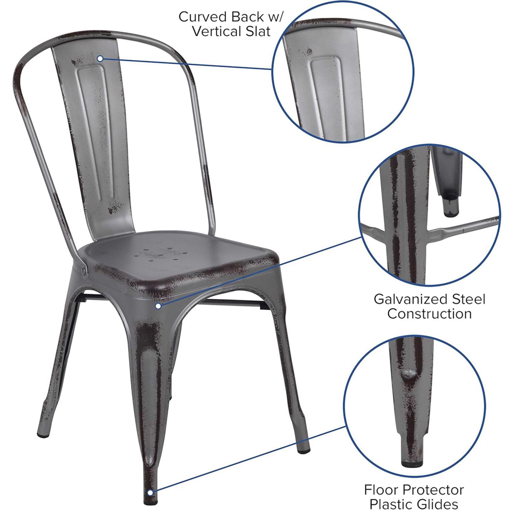 FWStyle Set of 4 Silver Grey Assembled Steel Chairs Image 5