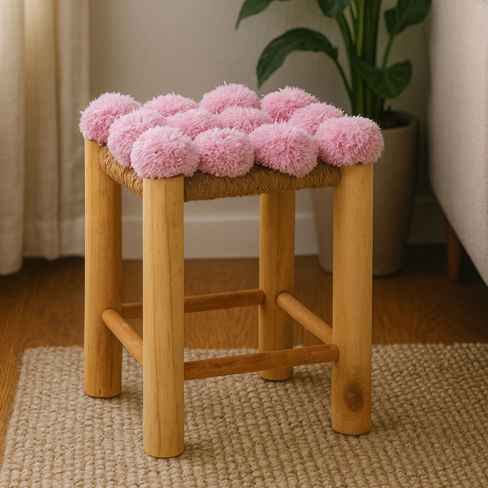 Premier Housewares West Village Pink Pom Pom Stool Image 5