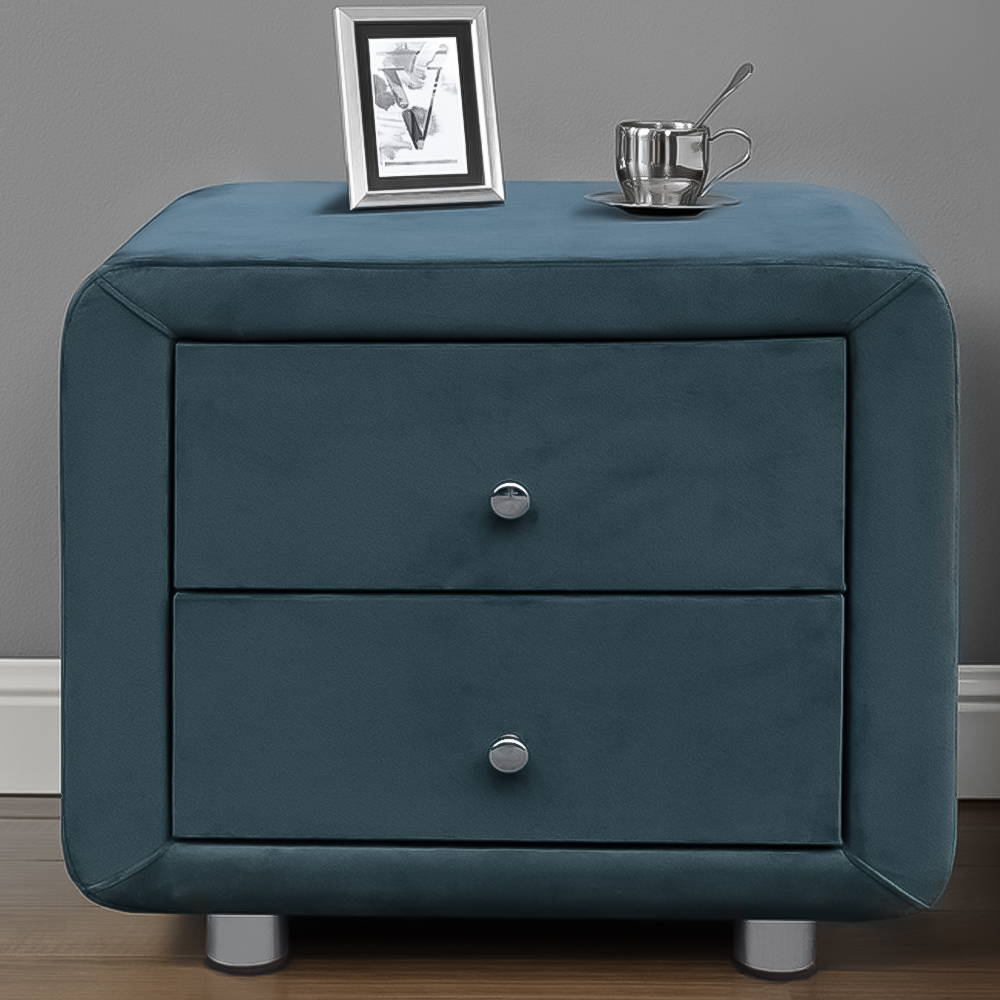 Brooklyn 2 Drawer Blue Plush Velvet Bedside Table Image 1