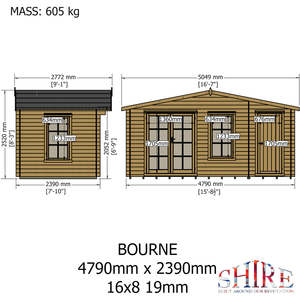 Shire Bourne 16 x 8ft Apex Garden Log Cabin Image 7