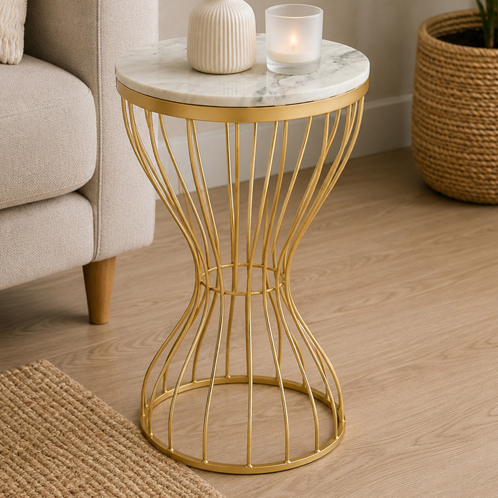 Premier Housewares Templar White Marble Top Pinched Base Coffee Table Image 1