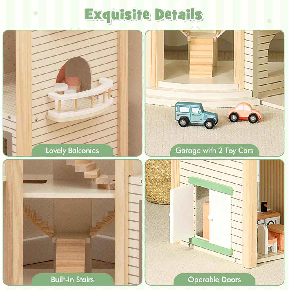 Costway 36 Piece Green Wooden Dollhouse Set Image 7
